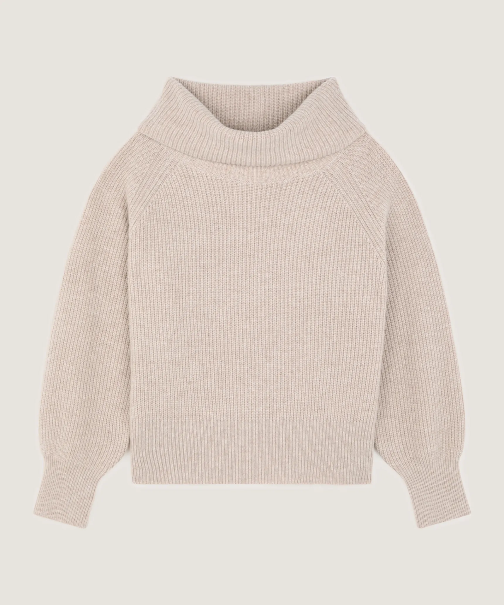 Online Rodier Pull col roulé à côtes beige chiné