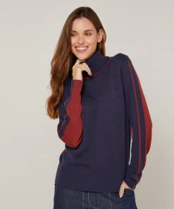 Online Rodier Pull col roulé bicolore bleu denim