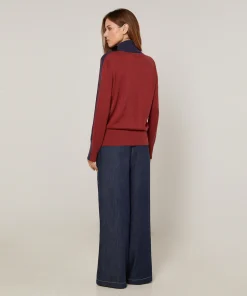 Online Rodier Pull col roulé bicolore bleu denim