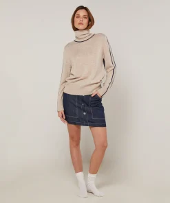 Discount Rodier Pull col roulé bicolore beige