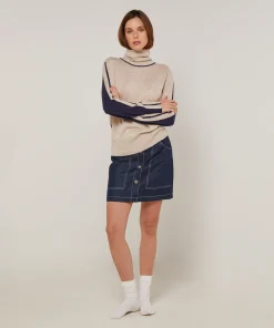 Discount Rodier Pull col roulé bicolore beige