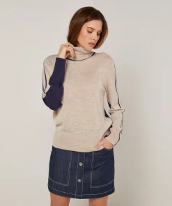 Discount Rodier Pull col roulé bicolore beige