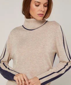 Discount Rodier Pull col roulé bicolore beige