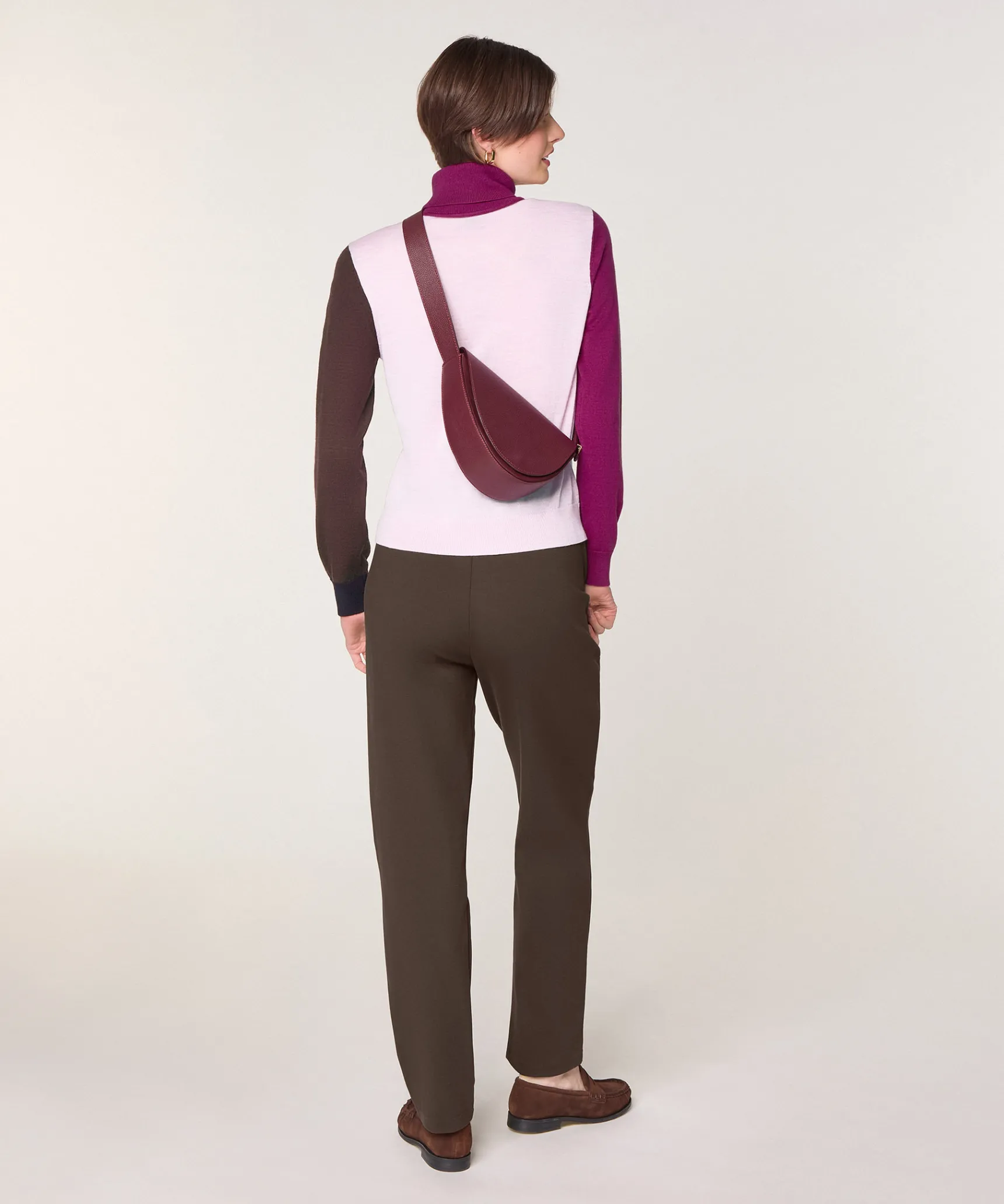 Rodier Pull col roulé color block en laine mérinos rose pâle