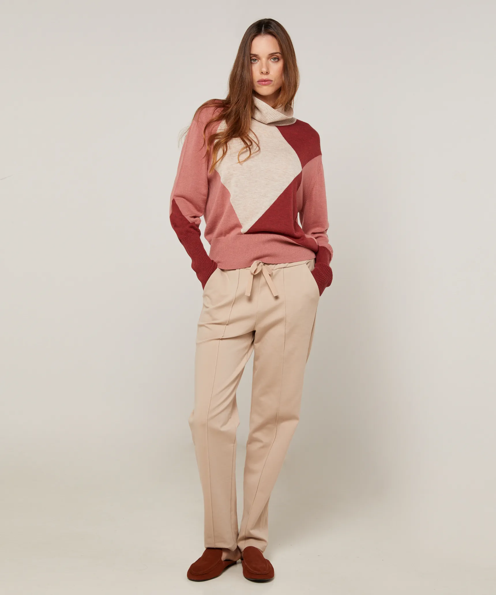 Rodier Pull col roulé colorblock beige