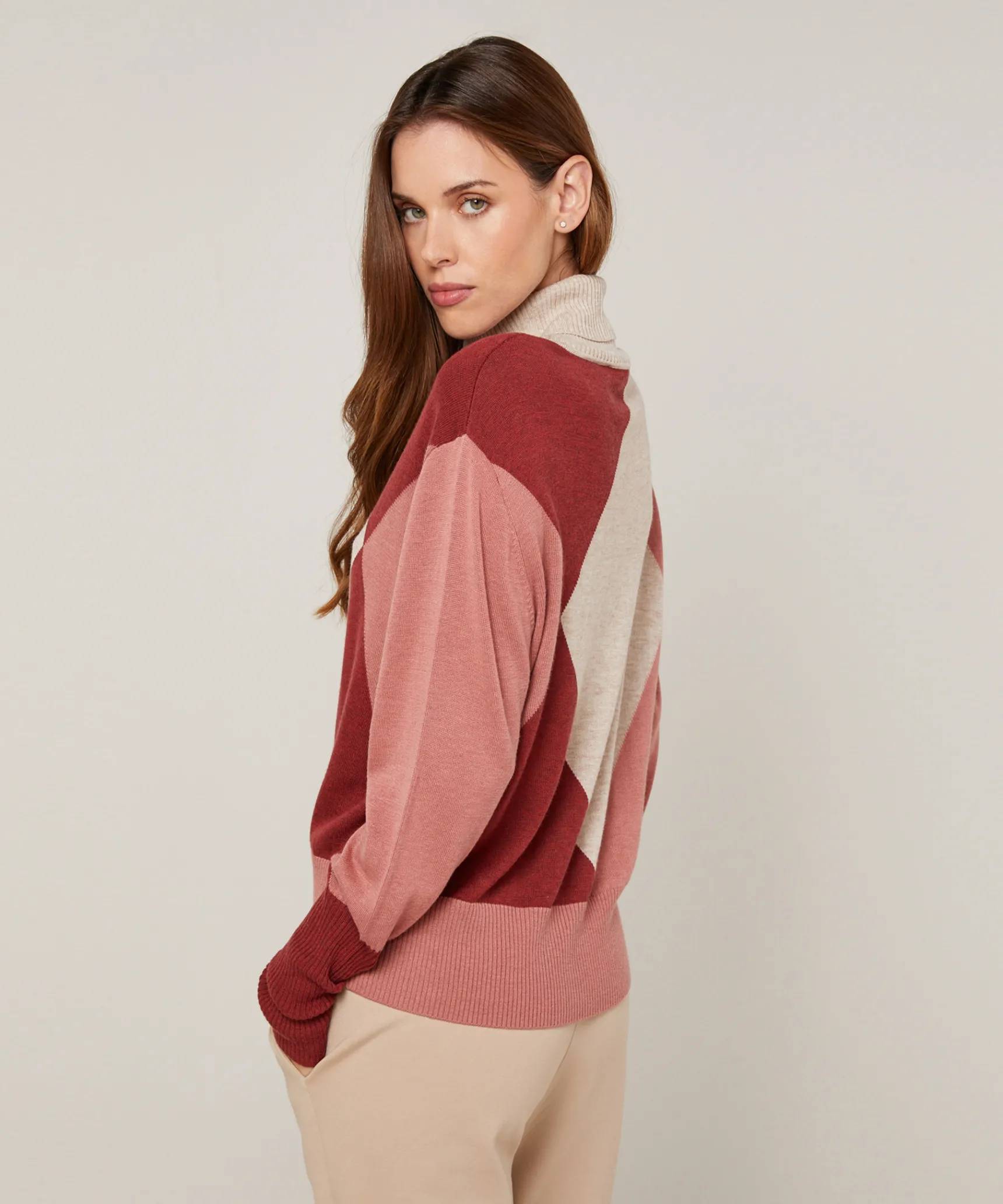 Rodier Pull col roulé colorblock beige