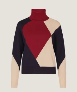 Clearance Rodier Pull col roulé colorblock rouge grenat