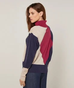 Clearance Rodier Pull col roulé colorblock rouge grenat