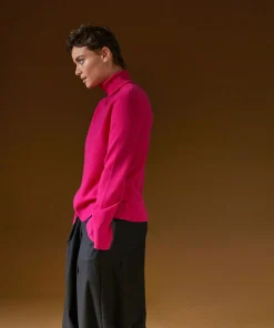 Rodier Pull col roulé en cachemire rose tonique