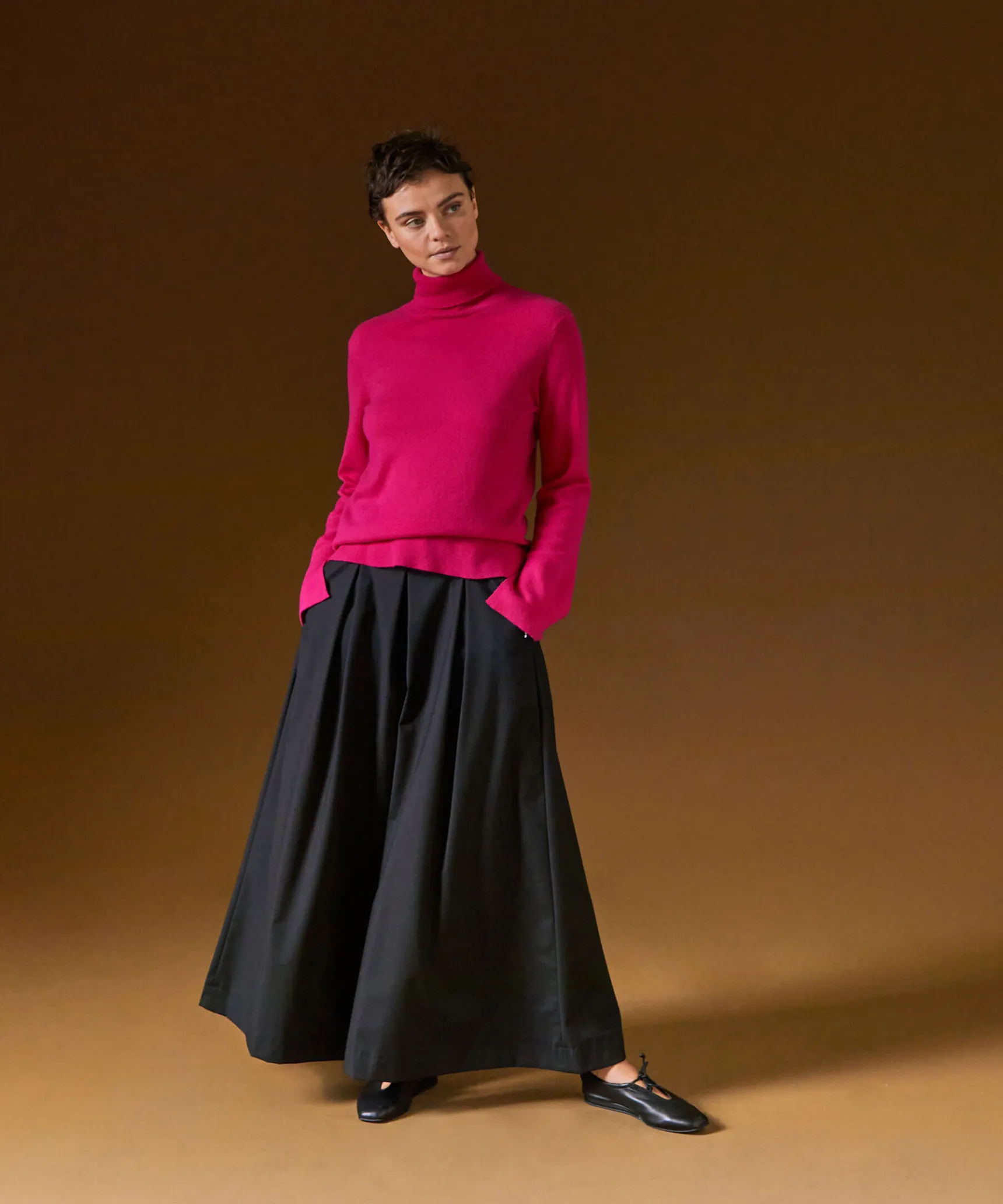 Rodier Pull col roulé en cachemire rose tonique