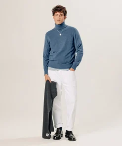 New Rodier Pull col roulé en cachemire bleu