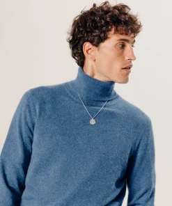 New Rodier Pull col roulé en cachemire bleu