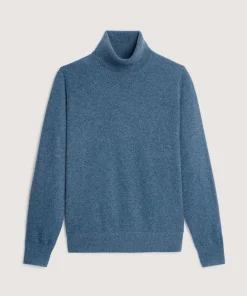 New Rodier Pull col roulé en cachemire bleu