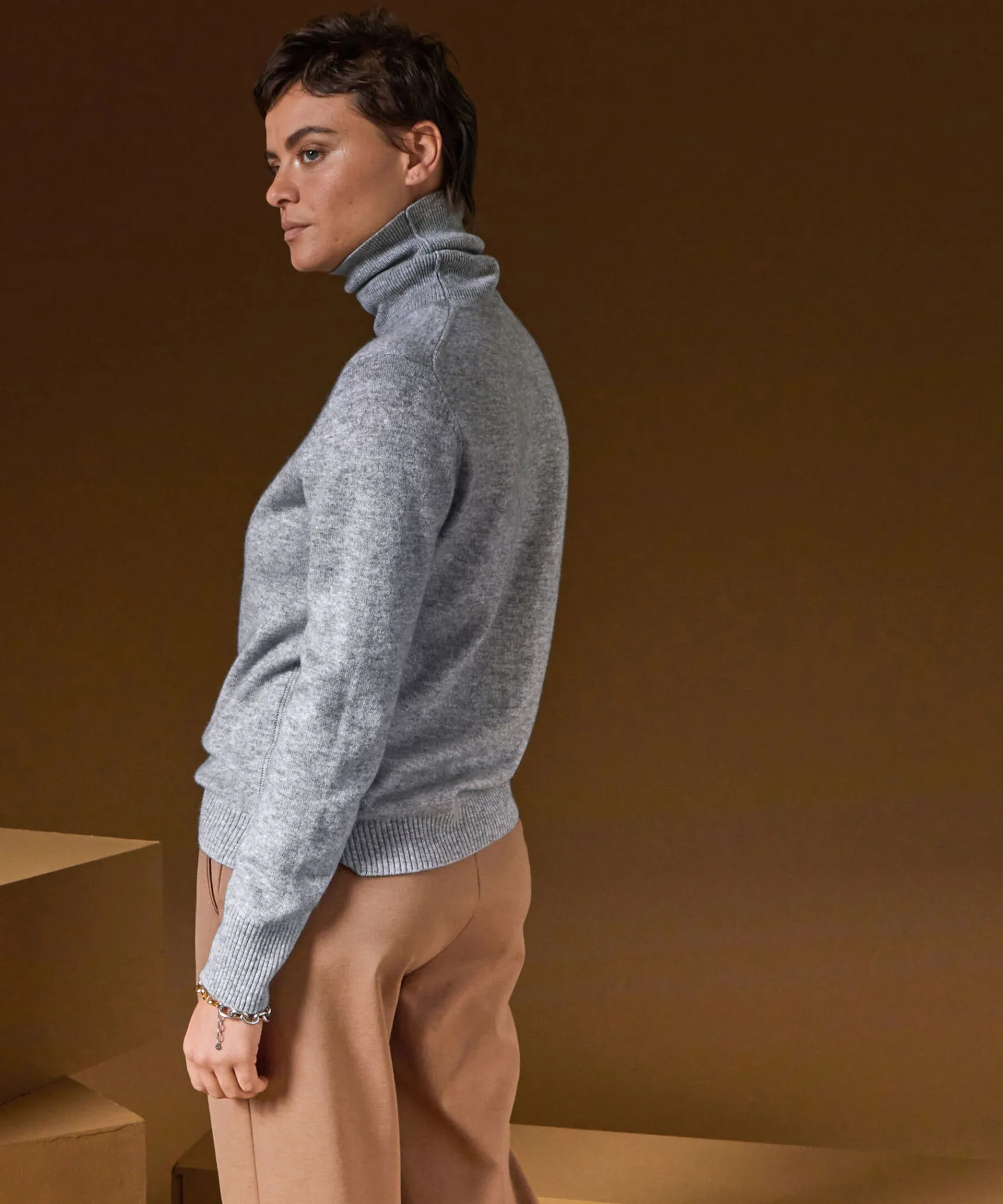 Rodier Pull col roulé en cachemire gris