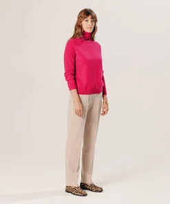 Best Rodier Pull col roulé en cachemire rose geranium