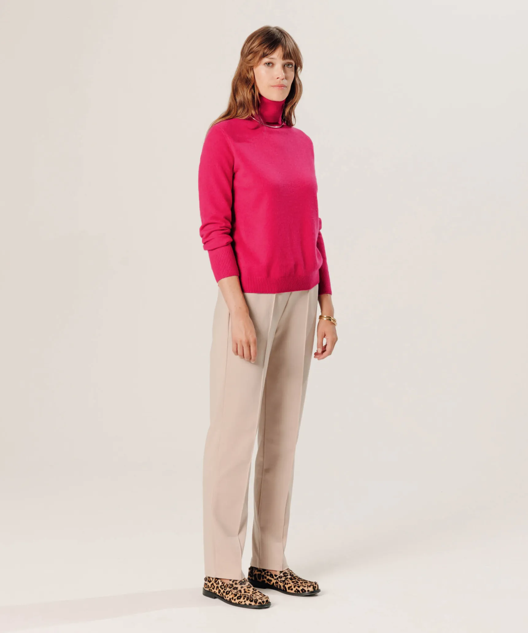 Best Rodier Pull col roulé en cachemire rose geranium