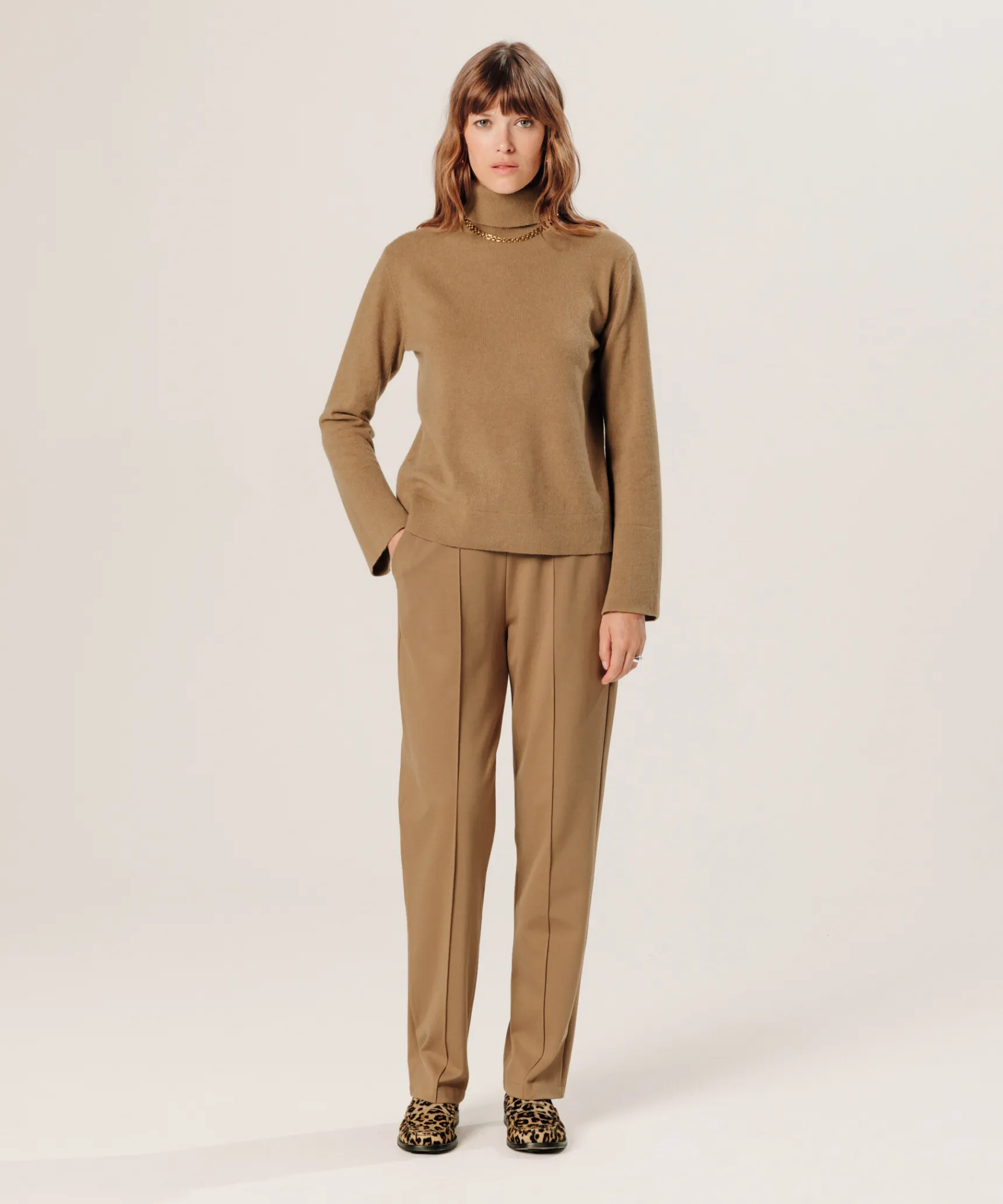 Discount Rodier Pull col roulé en cachemire marron camel