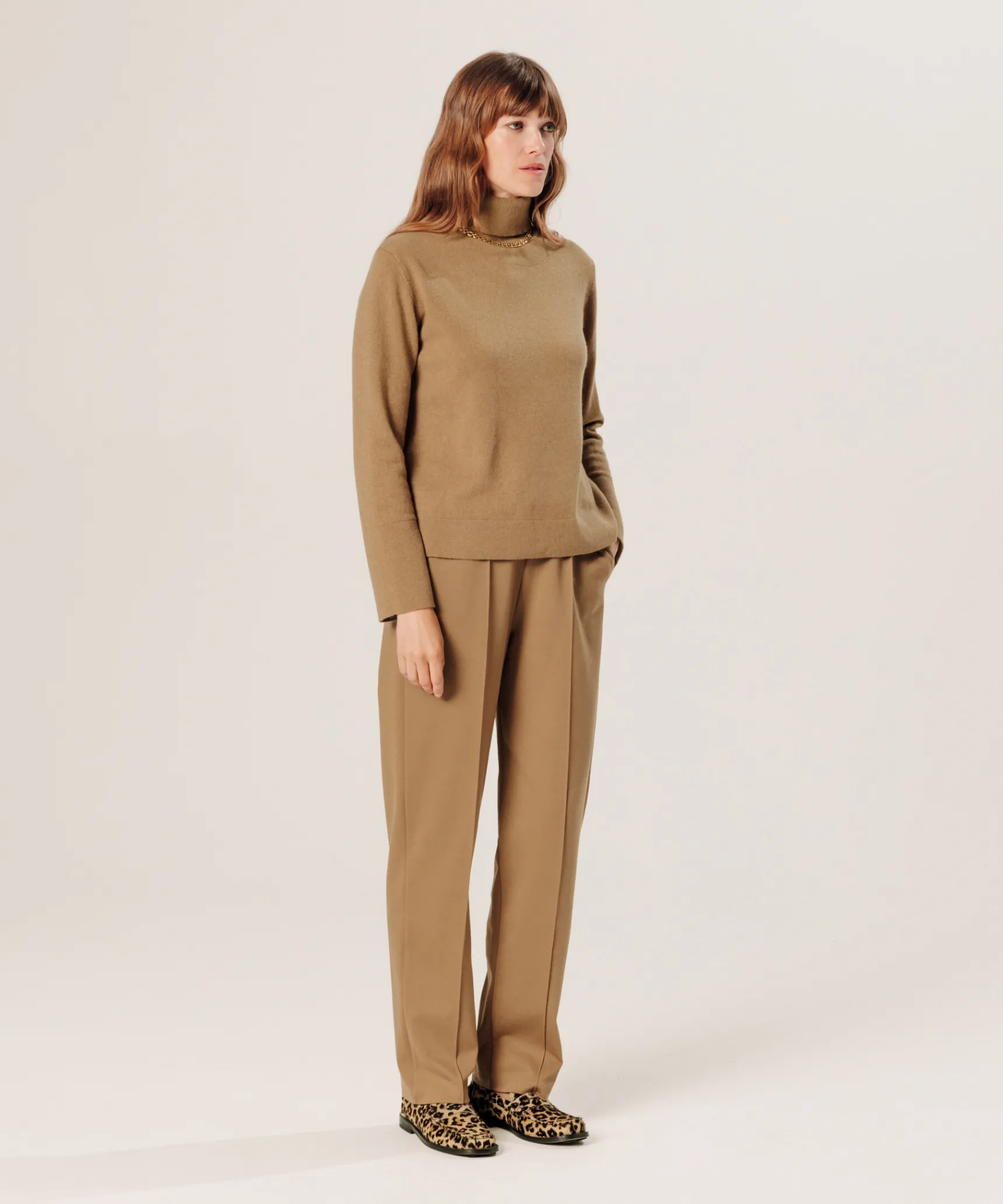 Discount Rodier Pull col roulé en cachemire marron camel