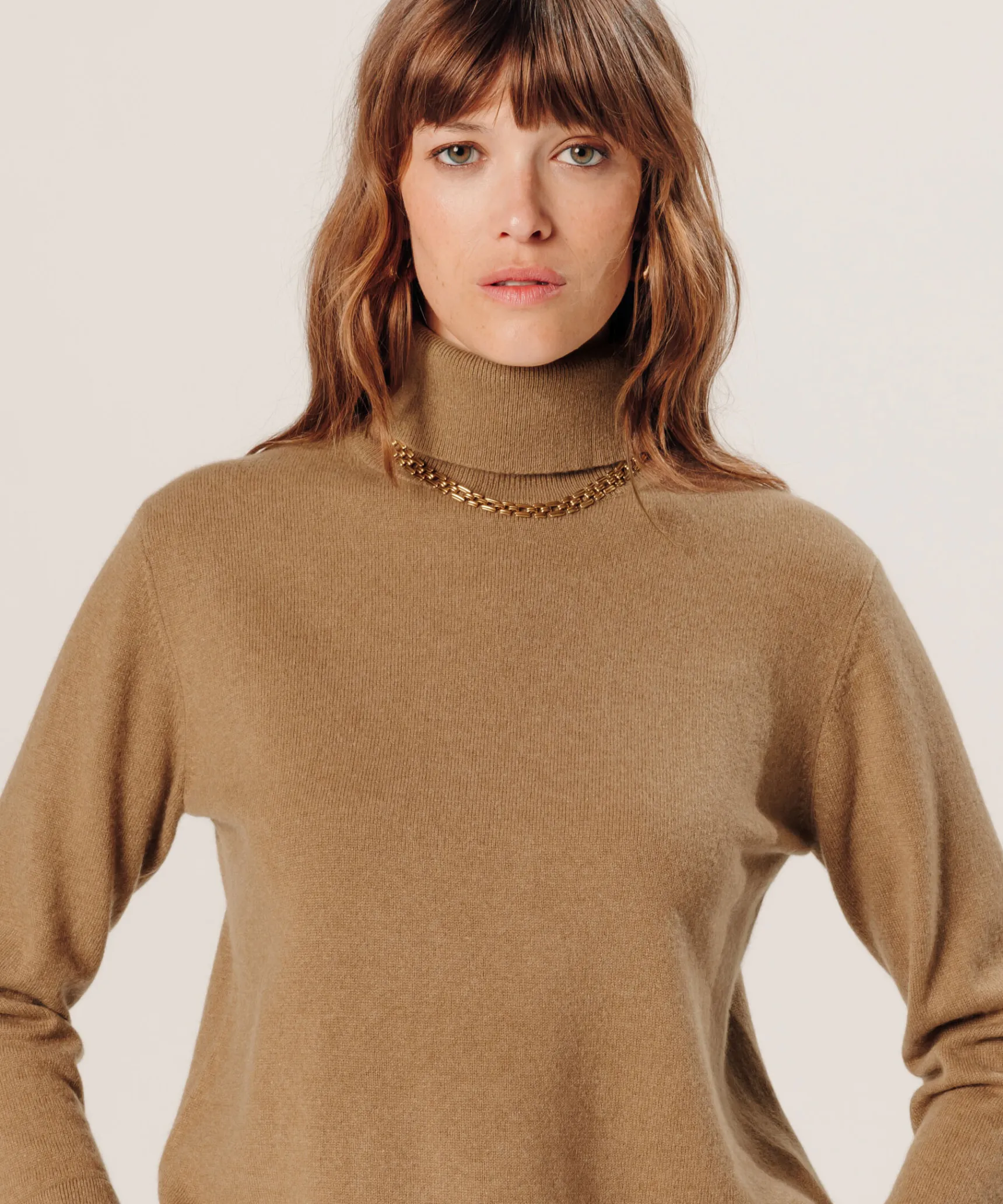 Discount Rodier Pull col roulé en cachemire marron camel