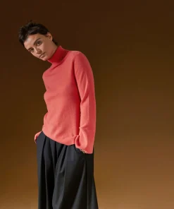 Rodier Pull col roulé en cachemire orange corail