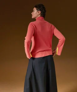 Rodier Pull col roulé en cachemire orange corail