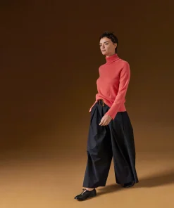 Rodier Pull col roulé en cachemire orange corail