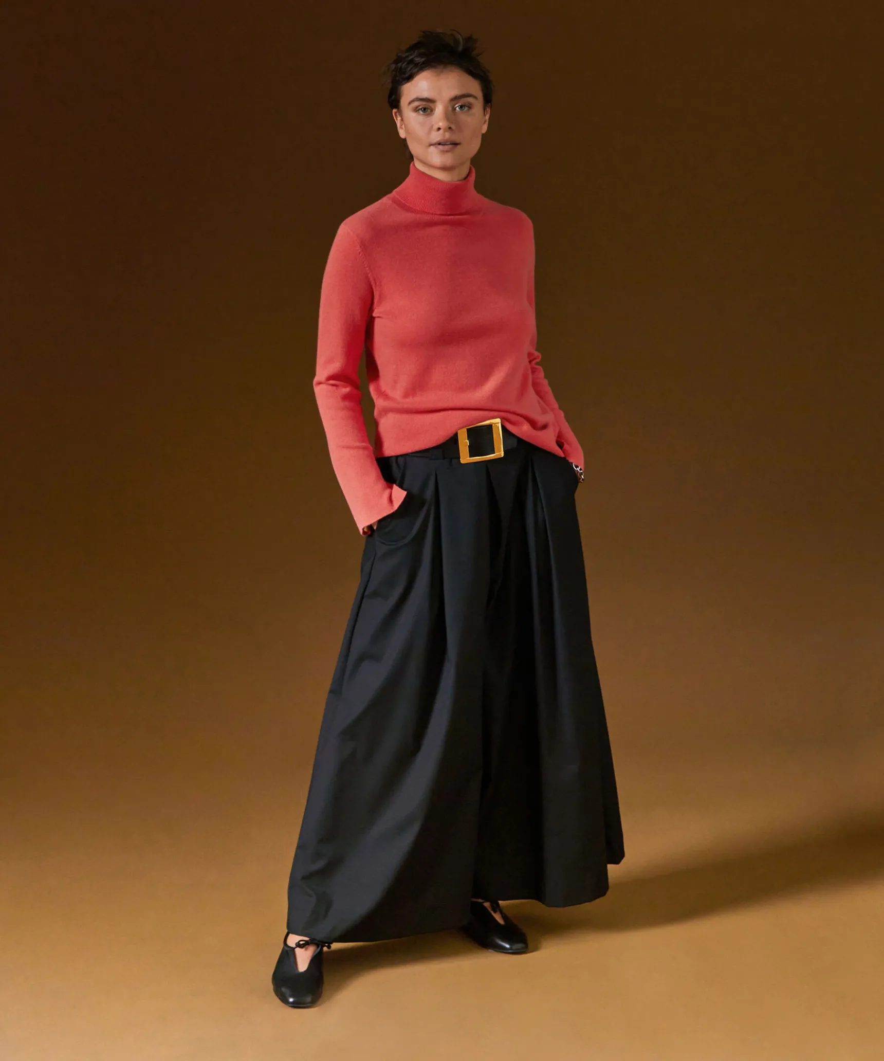 Rodier Pull col roulé en cachemire orange corail