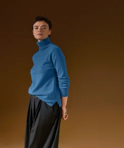 Discount Rodier Pull col roulé en cachemire bleu azur