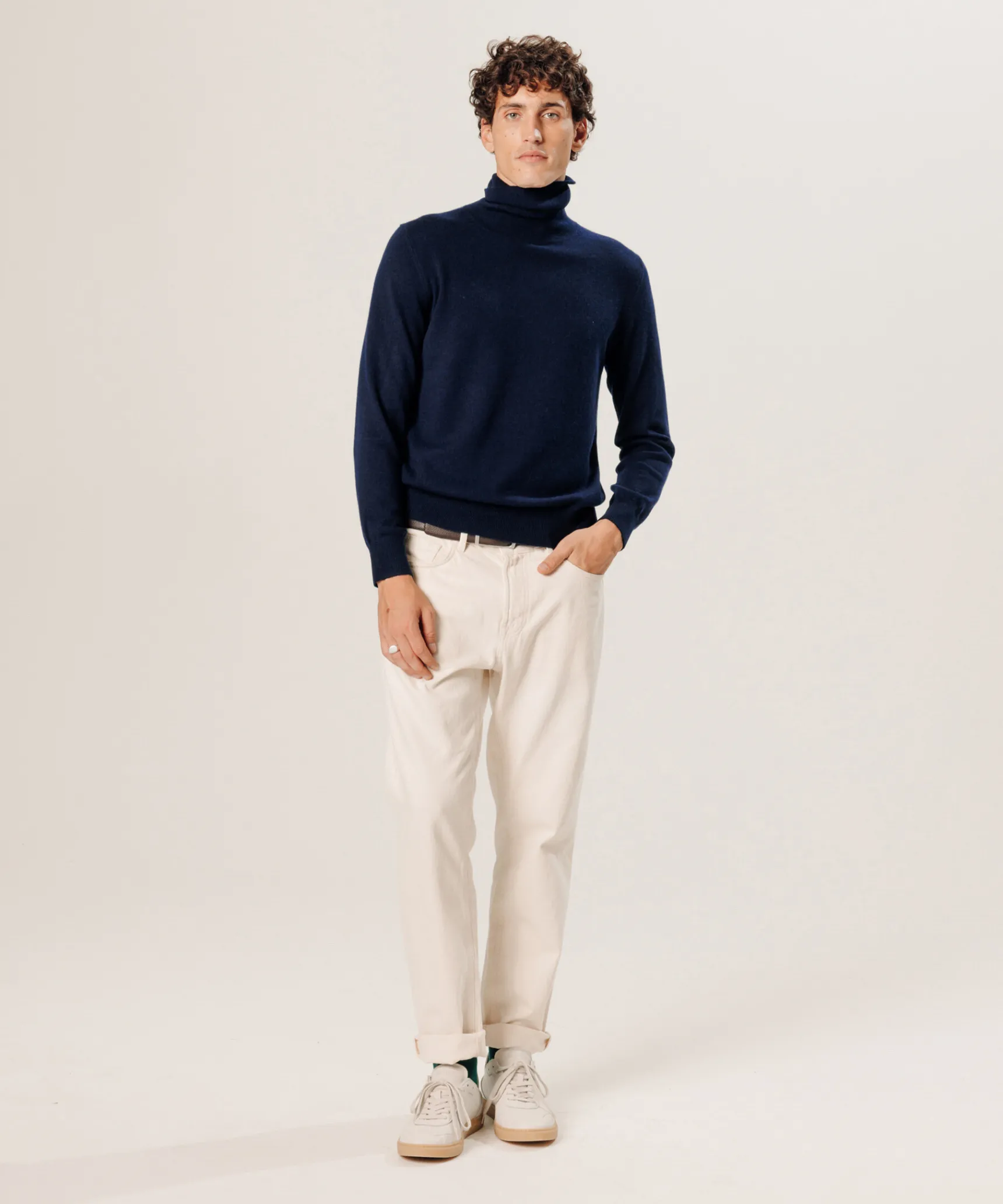 Sale Rodier Pull col roulé en cachemire bleu nuit