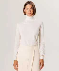 Outlet Rodier Pull col roulé en laine mérinos blanc