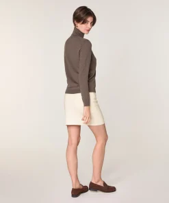 Clearance Rodier Pull col roulé en laine mérinos marron écorce