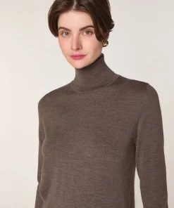 Clearance Rodier Pull col roulé en laine mérinos marron écorce