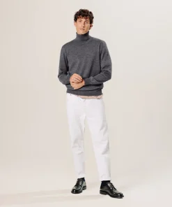 Hot Rodier Pull col roulé en laine mérinos gris foncé