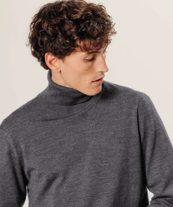 Hot Rodier Pull col roulé en laine mérinos gris foncé