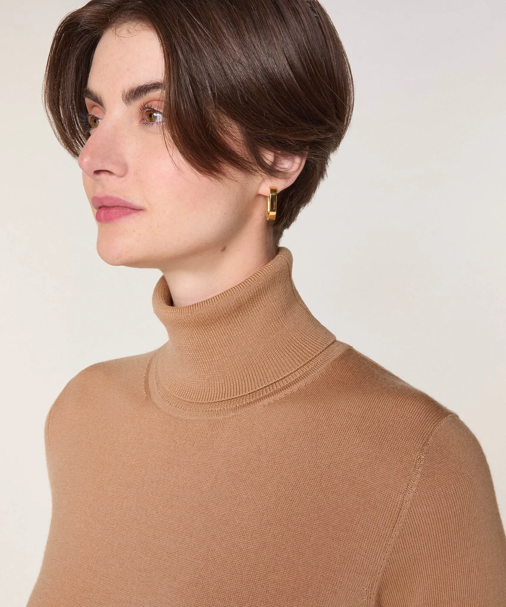 Best Rodier Pull col roulé en laine mérinos marron camel