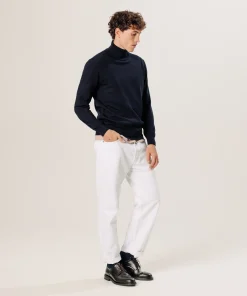 Hot Rodier Pull col roulé en laine mérinos bleu nuit