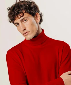 Rodier Pull col roulé en laine mérinos rouge