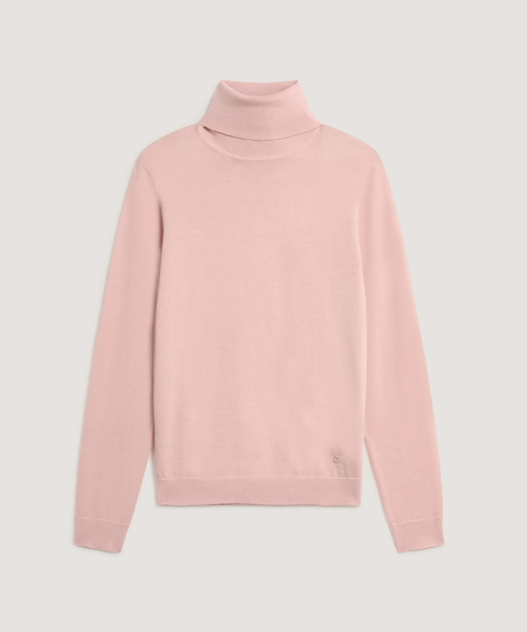 Clearance Rodier Pull col roulé en laine mérinos rose perle