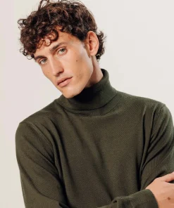 New Rodier Pull col roulé en laine mérinos vert kaki