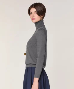 Best Rodier Pull col roulé en laine mérinos gris foncé