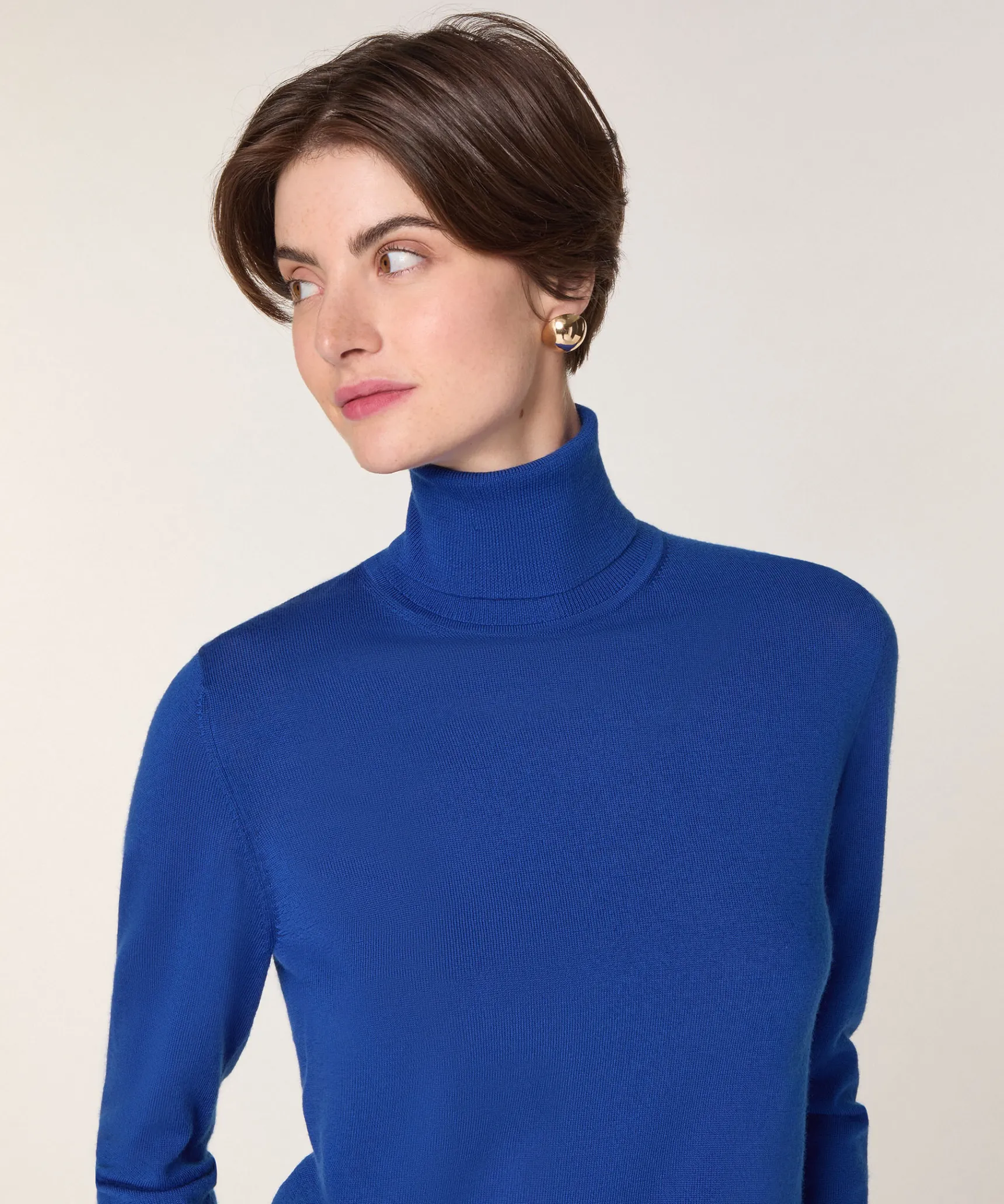 Clearance Rodier Pull col roulé en laine mérinos bleu azur