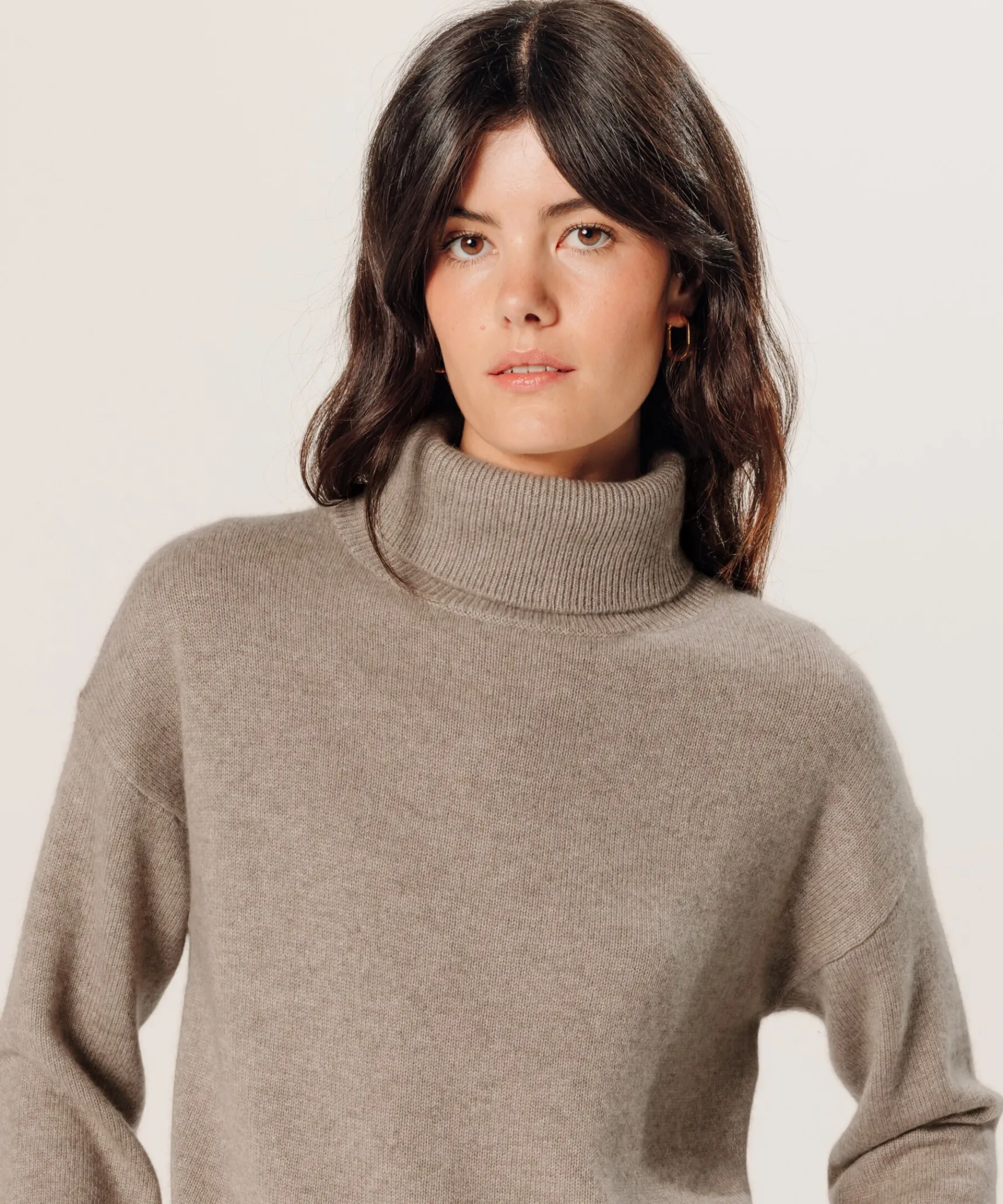 Online Rodier Pull col roulé oversize en cachemire marron taupe