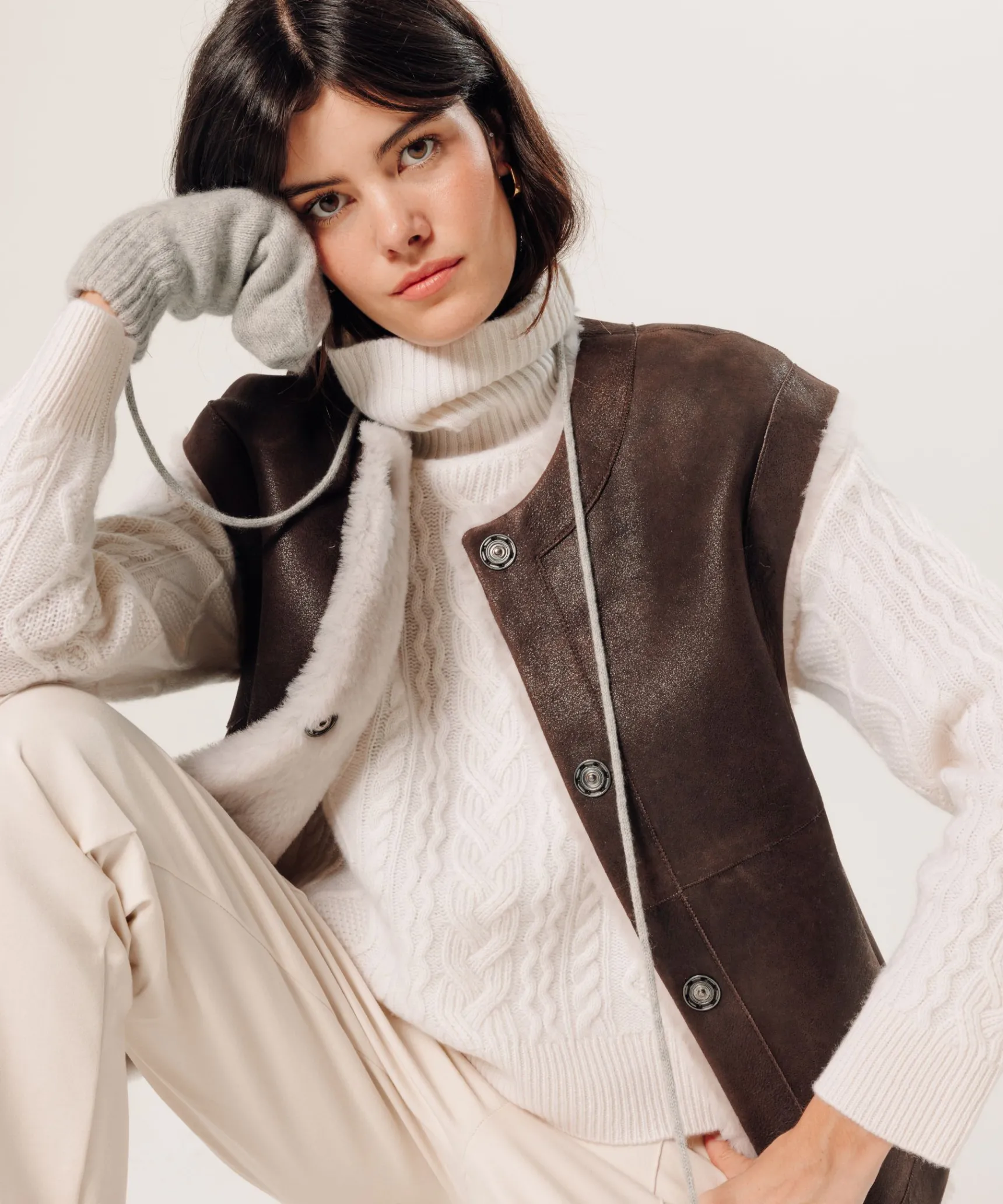 New Rodier Pull col roulé torsadé en cachemire blanc