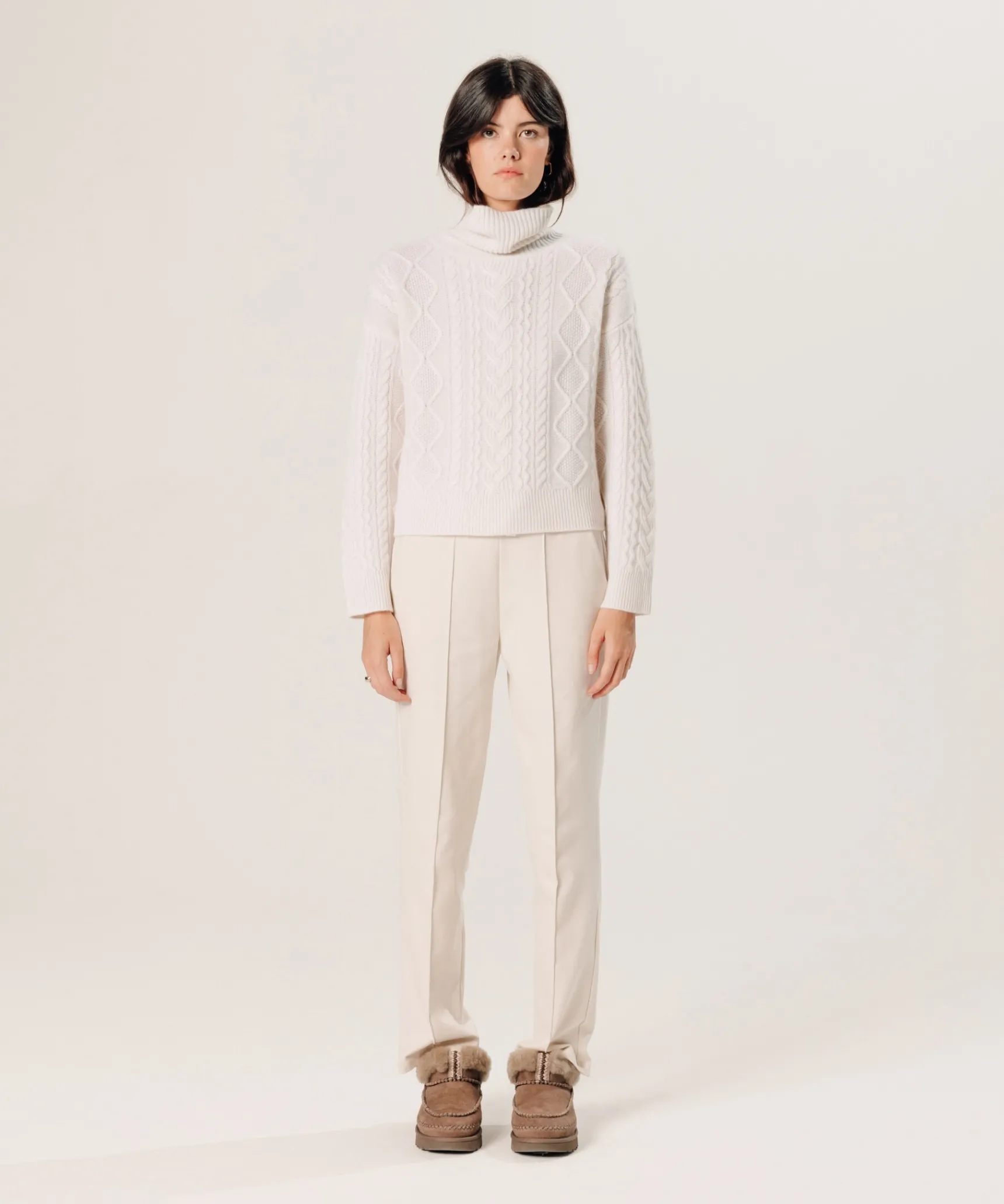 New Rodier Pull col roulé torsadé en cachemire blanc