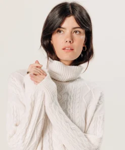 New Rodier Pull col roulé torsadé en cachemire blanc