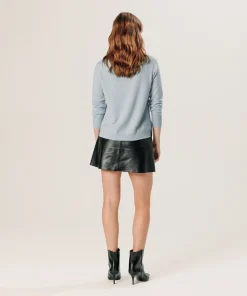 New Rodier Pull col tunisien en cachemire bleu ciel