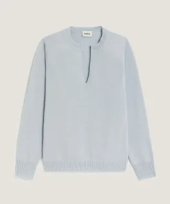 New Rodier Pull col tunisien en cachemire bleu ciel
