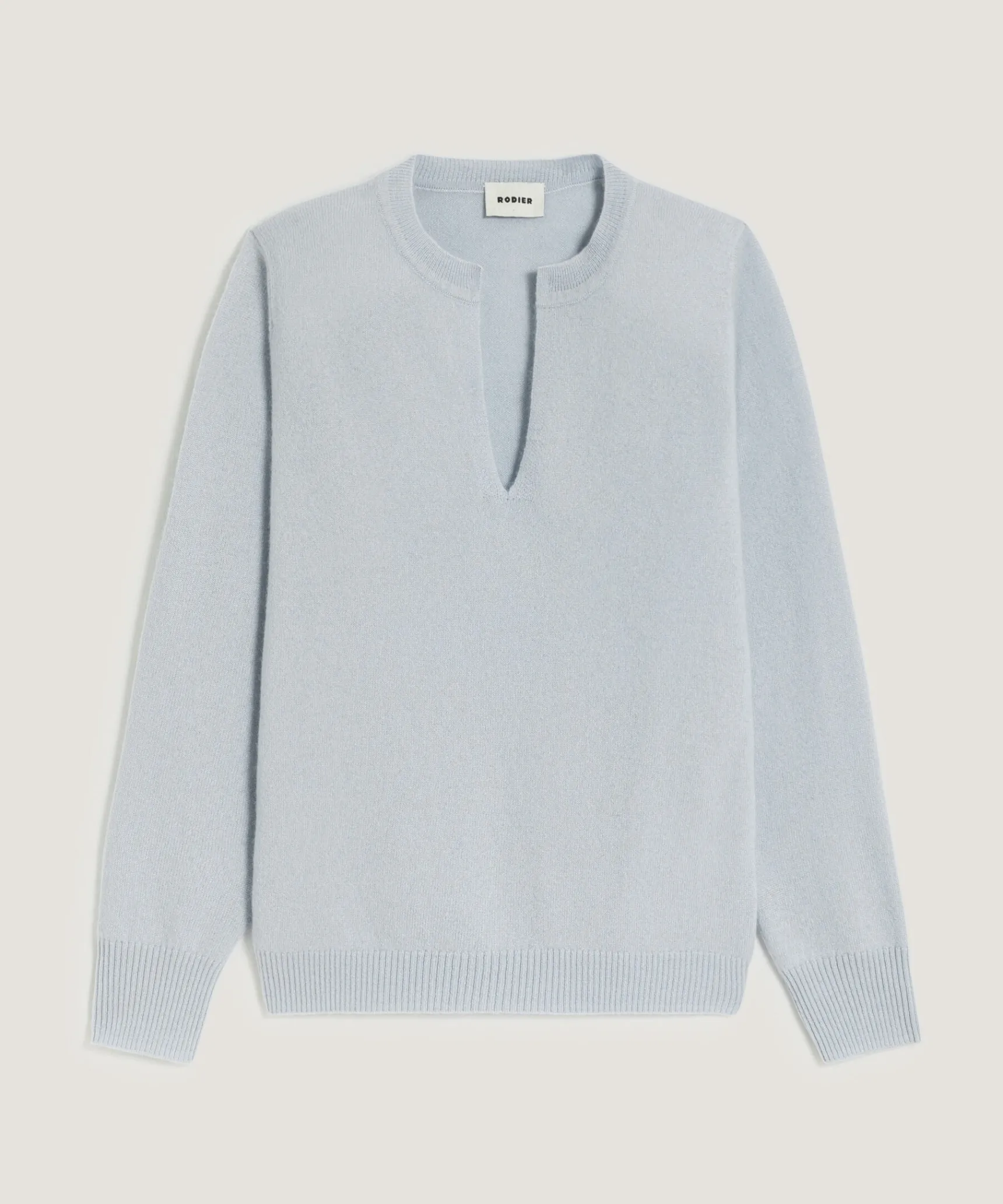 New Rodier Pull col tunisien en cachemire bleu ciel