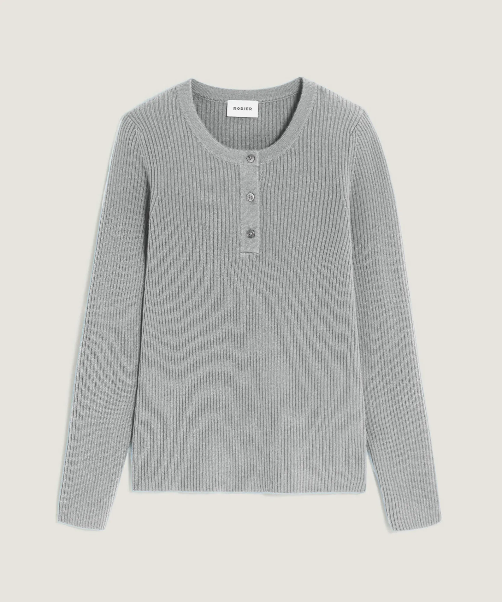 Online Rodier Pull col tunisien en cachemire gris clair