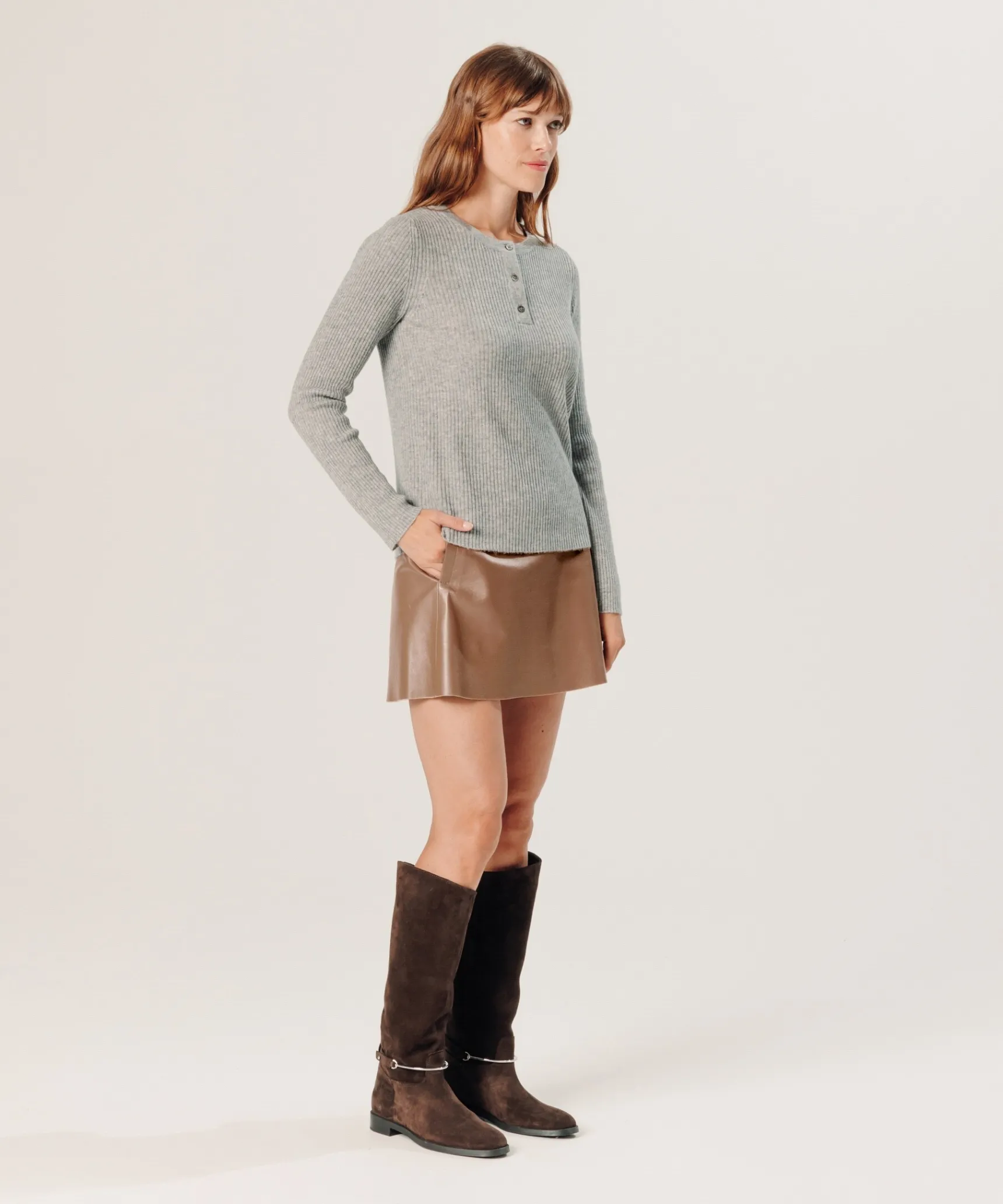 Online Rodier Pull col tunisien en cachemire gris clair